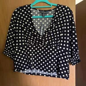 ModCloth Black & White Polka Dot V-Neck Blouse
